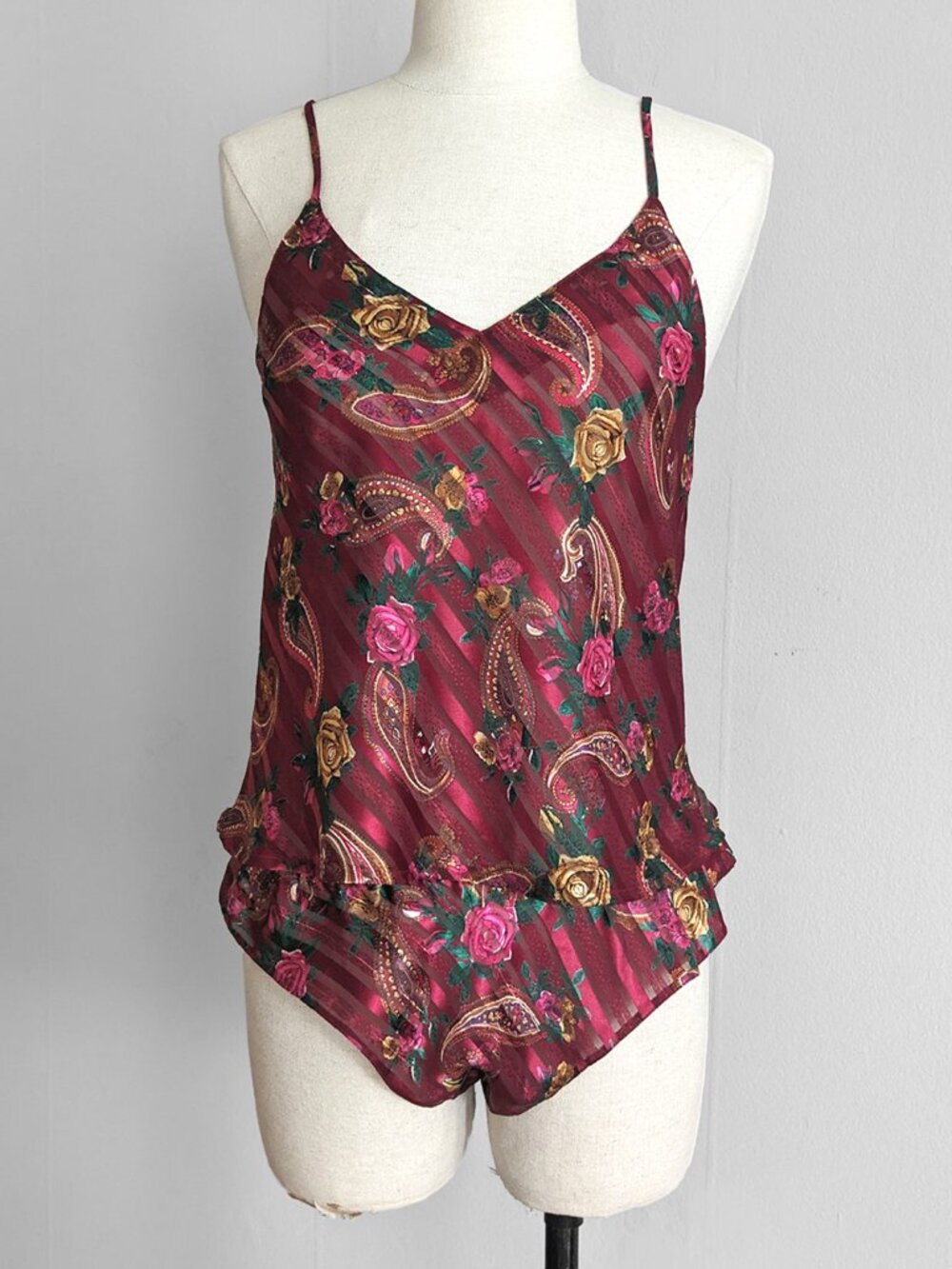 1990's Vtg Floral Paisly Satin Camisole & Panties Matching Lingerie Set
